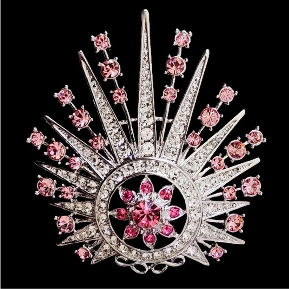 Vintage Dramatic JBK Camrose & Kross Jackie Kennedy Pink Sunburst Brooch - Picture 7 of 7